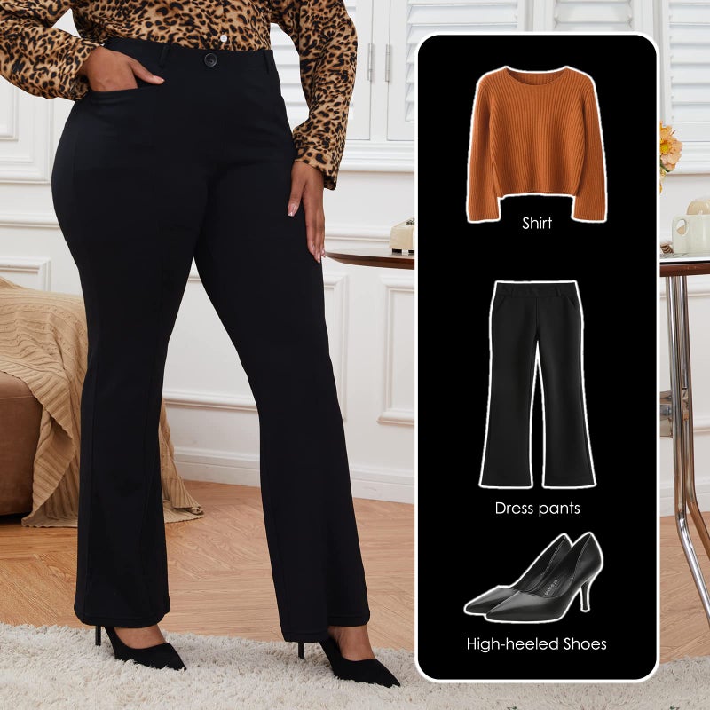 DGD Wrinkle-Free Stretch Dress Pants Plus Size for Women Pull-on Pant Ease into Comfort Office Pant 3XL-D - Image 3
