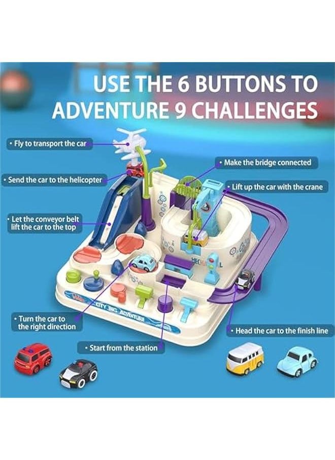 HOOKOR Car Adventure Toys for 3 4 5 6 7 8 Year Old Boys Girls, Race Tracks Toy for Boys with 4 Toy Vehicle, Preschool Educational Toy Car for Boy, Interactive Classic Toys Vehicle, White  - Image 3