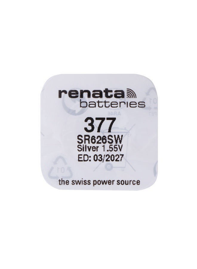 Renata 377 Watch Battery - 1.55V SR626SW - Silver Oxide - 1 Piece Strip - Image 1