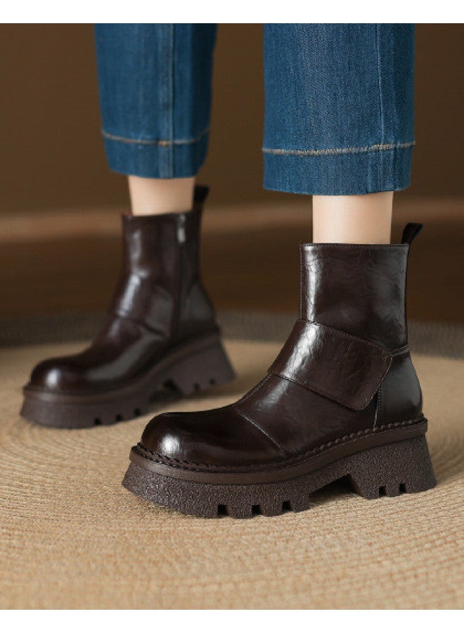 امي Ame British Platform Ankle Boots أحذية كاحل جديدة عارضة كلية ستايل بسيط Martin Boots مخصر سحاب نسائية - Image 1