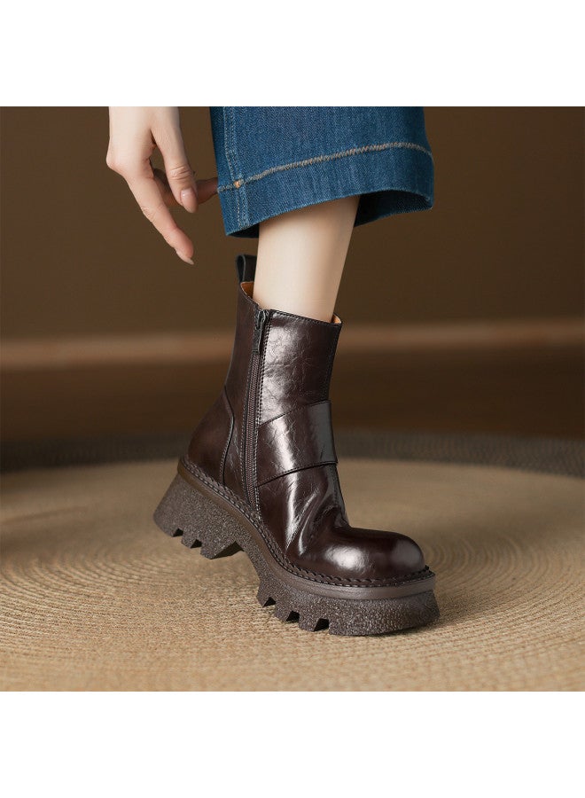 امي Ame British Platform Ankle Boots أحذية كاحل جديدة عارضة كلية ستايل بسيط Martin Boots مخصر سحاب نسائية - Image 4