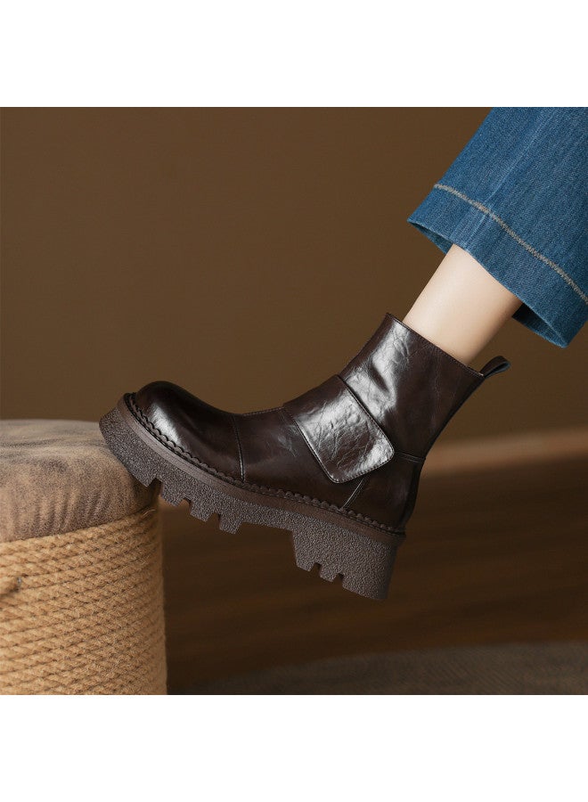 امي Ame British Platform Ankle Boots أحذية كاحل جديدة عارضة كلية ستايل بسيط Martin Boots مخصر سحاب نسائية - Image 5