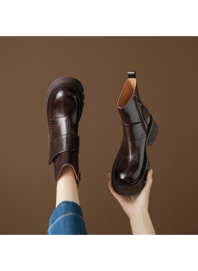 امي Ame British Platform Ankle Boots أحذية كاحل جديدة عارضة كلية ستايل بسيط Martin Boots مخصر سحاب نسائية - Image 3
