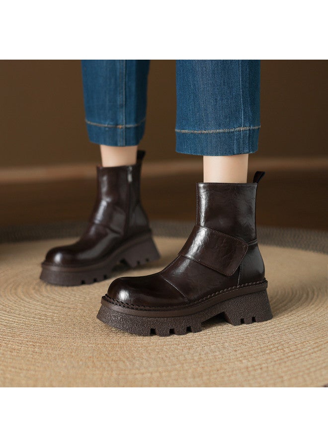 امي Ame British Platform Ankle Boots أحذية كاحل جديدة عارضة كلية ستايل بسيط Martin Boots مخصر سحاب نسائية - Image 2