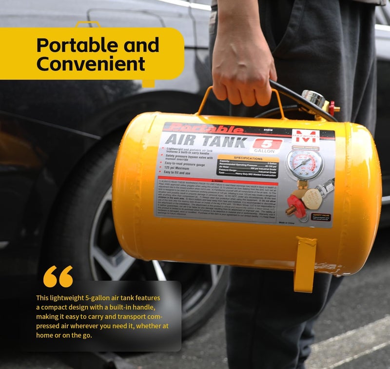 Maxworks MaxWorks 51010 Portable 5 Gallon Air Tank with Pressure Gauge and Safety Valve Lightweight Durable Construction with 40 Inch Hose for Easy Tool Connections 140 PSI Max  - Image 5