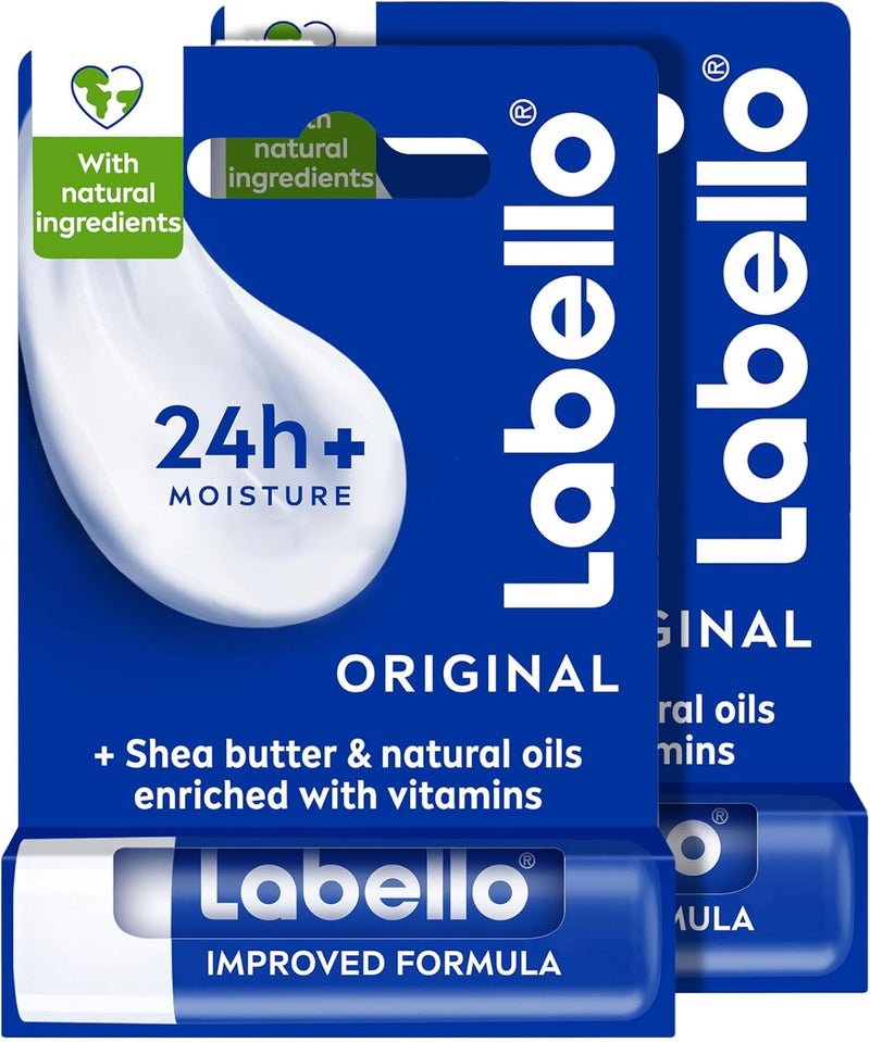 LABELLO Lip Balm, Moisturising Lip Care, Original with Shea Butter, 2x4.8g - Image 1