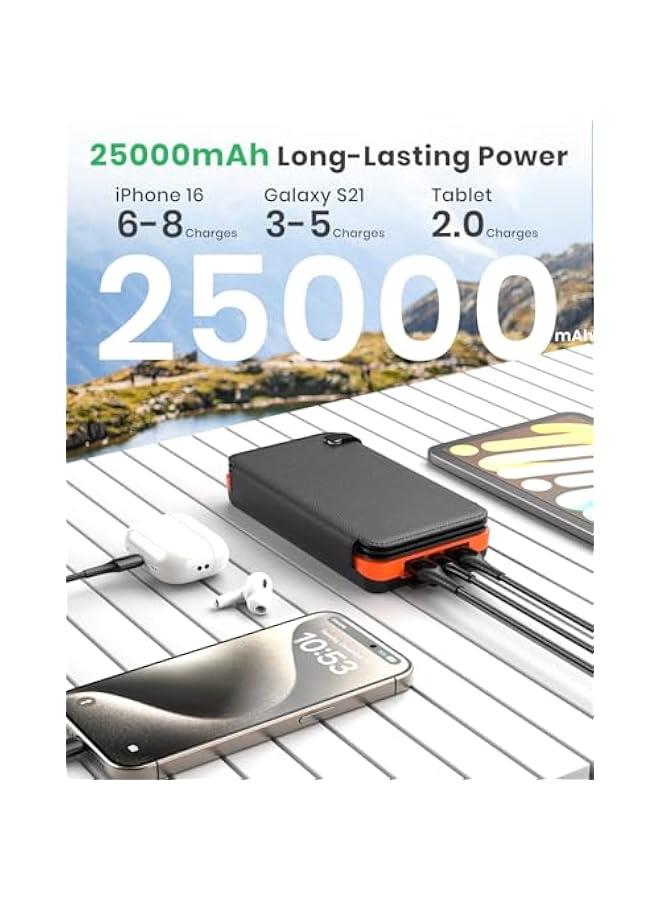General Solar Charger 25000mAh, Outdoor USB C Portable Power Bank with 4 Solar Panels, 3A Fast Charge External Battery Pack with 3 USB Outputs Compatible with Smartphones, Tablets, etc.  - Image 3
