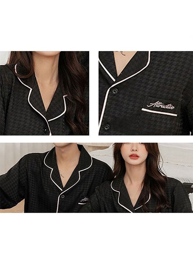 MARGOUN Couple Pajama XL Men Pajamas Large Women Houndstooth Ice Silk Homewear Lovers Sleep Suit Nightwear Short Sleeve Sleepwear Black  - Image 4