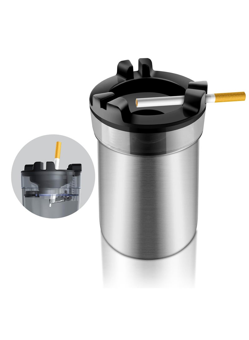 Ashtray with Water Tank, Standing Ashtray with Trash Can, Ashtray and Waste Disposal for for Patio Home Office, Silver - Image 1