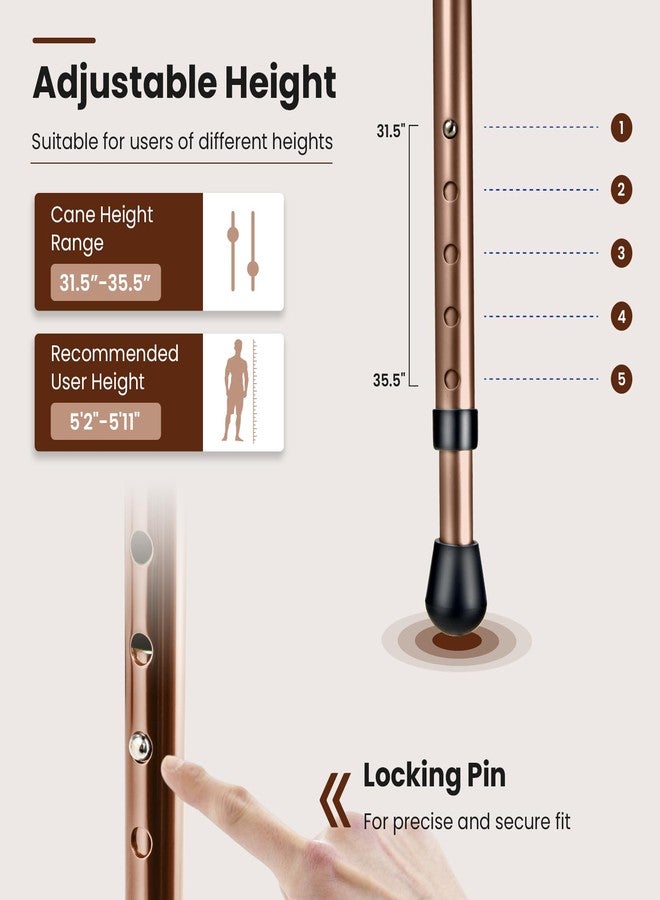 GYMAX Walking Stick Chair Combo, Folding Cane Seat with LED Light, Massage Seat Board & Ergonomic Handle, Adjustable Anti-Skid Walking Stick with Stool, Lightweight Outdoor Travel Rest Stool (Coffee) - Image 2