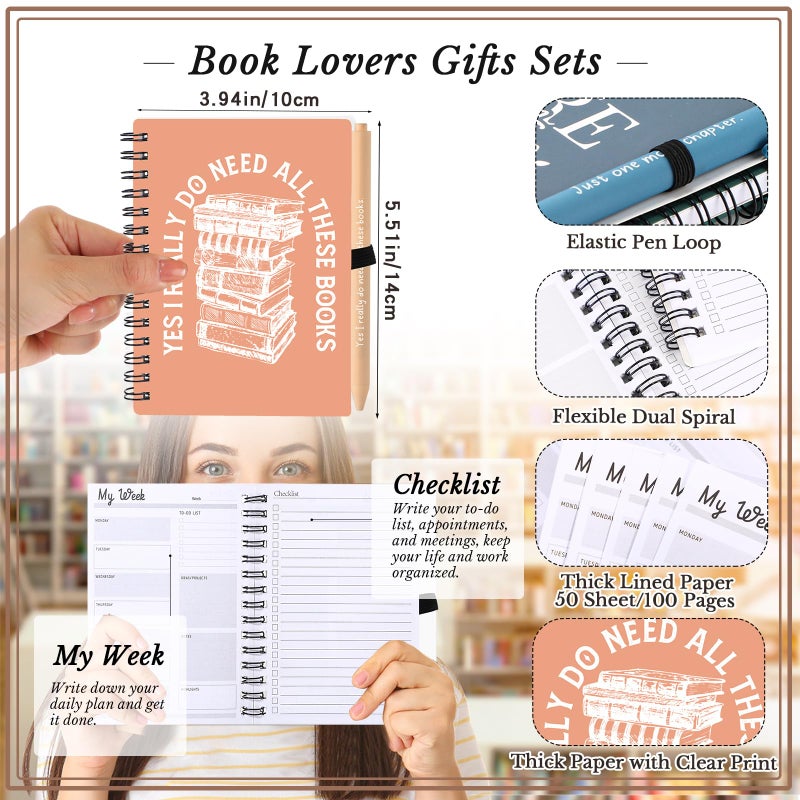 Thenshop 10 Set Book Lovers Gifts Inspirational Spiral Notebook Weekly Planner Motivational Pen Reading Book Club Gift for Women Reader Student Librarian(Black)(Healing Color) - Image 2