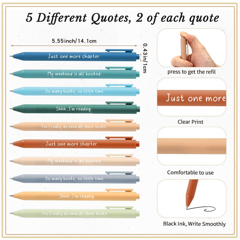 Thenshop 10 Set Book Lovers Gifts Inspirational Spiral Notebook Weekly Planner Motivational Pen Reading Book Club Gift for Women Reader Student Librarian(Black)(Healing Color) - Image 3