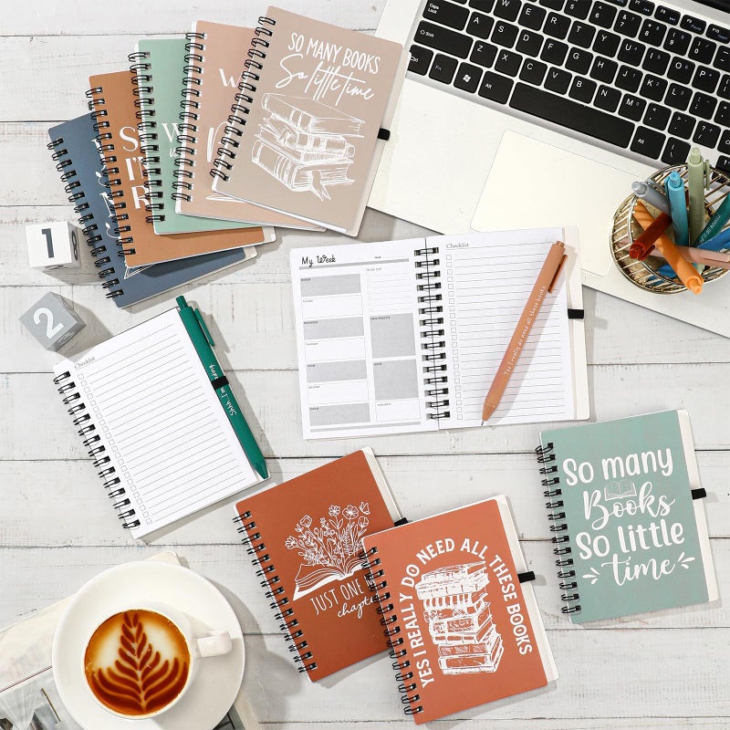 Thenshop 10 Set Book Lovers Gifts Inspirational Spiral Notebook Weekly Planner Motivational Pen Reading Book Club Gift for Women Reader Student Librarian(Black)(Healing Color) - Image 4