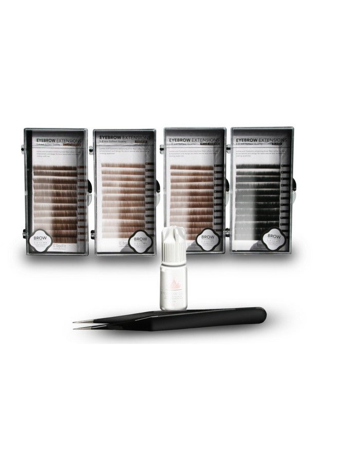 KC Republic Eyebrow Extensions Kit With 4 Trays Of Mink Eyebrows In Blonde/Light Brown Brown Dark Brown Black Comes On Mixed Length Trays 58 Mm Mix Eyebrow Extension Glue & Extension Tweezers - Image 1