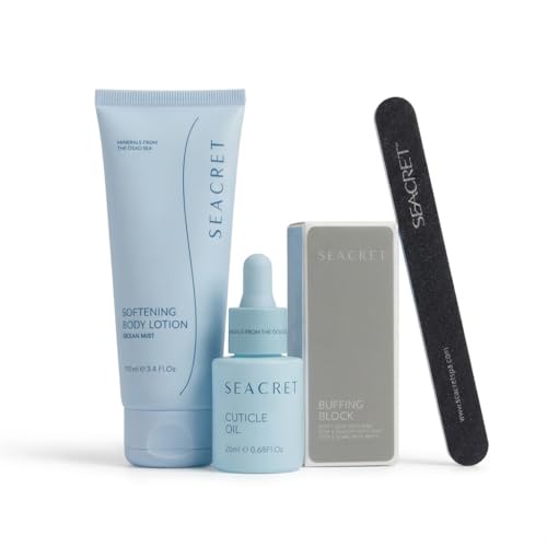SEACRET Nail Care Kit Luxury Dead Sea Spa Gift Set for Women Complete Manicure System with Cuticle Oil Buffer Block FullSize Body Lotion Natural Nail Repair Shine ParabenFree 4Piece Kit - Image 2