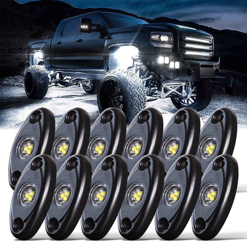 LEDMIRCY أضواء LEDMIRCY LED الصخرية البيضاء 12 قطعة مجموعة لشاحنات الطرق الوعرة ZRZ السيارات القوارب ATV SUV مقاومة للماء عالية الطاقة نيون مسار أضواء مقاومة للصدمات (عبوة من 12، أبيض) - Image 1