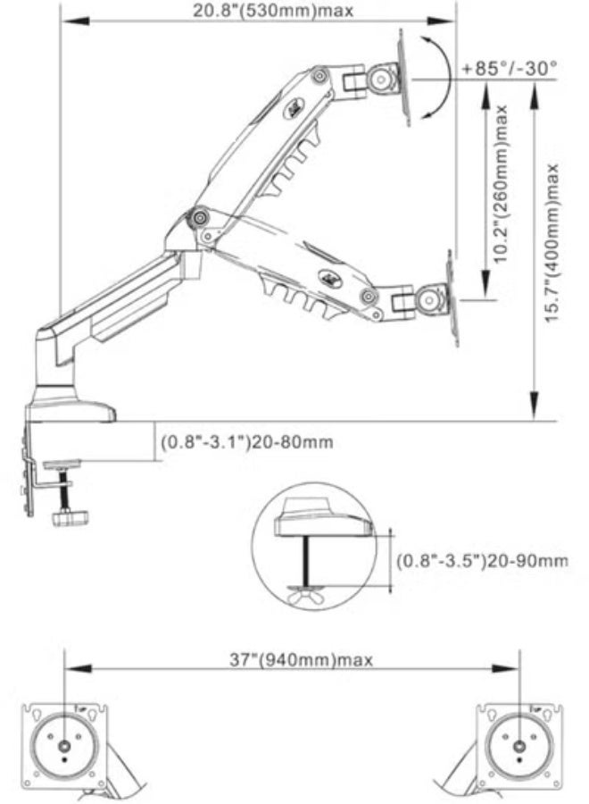 حامل شاشة بذراع متحرك ونابض غاز مع قاعدة لابتوب – يدعم شاشات من 17 إلى 30 بوصة ولابتوبات من 10 إلى 17 بوصة – حل مكتبي مريح وعملي - Image 3