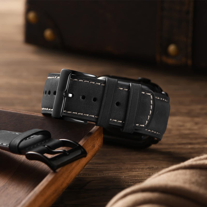SUNFWR Leather Bands Compatible with Apple Watch Band 42mm(Series 3 2 1) 44mm 45mm 46mm 49mm for Men Women, Top Grain Genuine Leather Replacement Strap for iWatch Ultra 3 2 1, SE3 2 1, Series 11 10 9 8 7 6 5 4 3 2 1 - Image 3