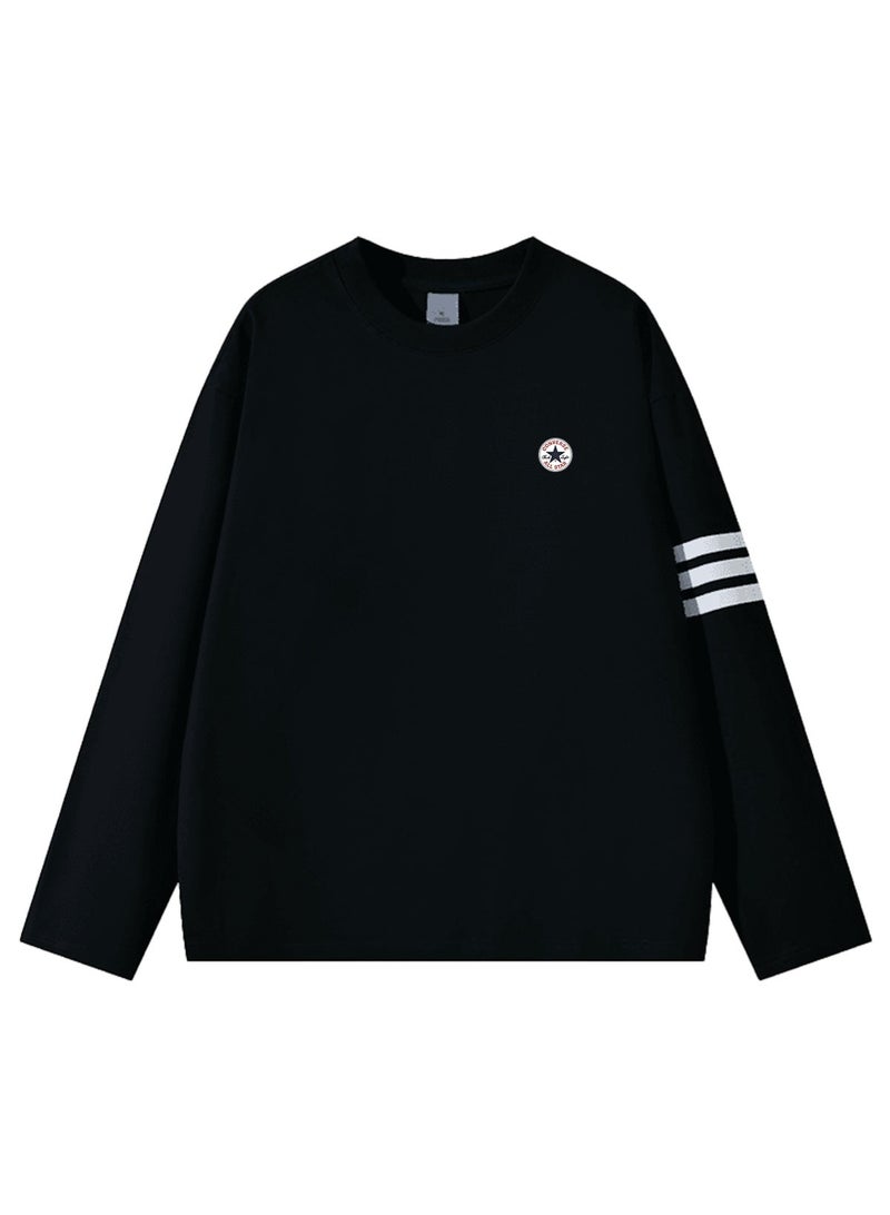 Converse Casual Crew Neck Long Sleeve Sweatshirt, Loose Fit Couple Sweatshirt, Daily Streetwear for Men & Women, Black - Image 2