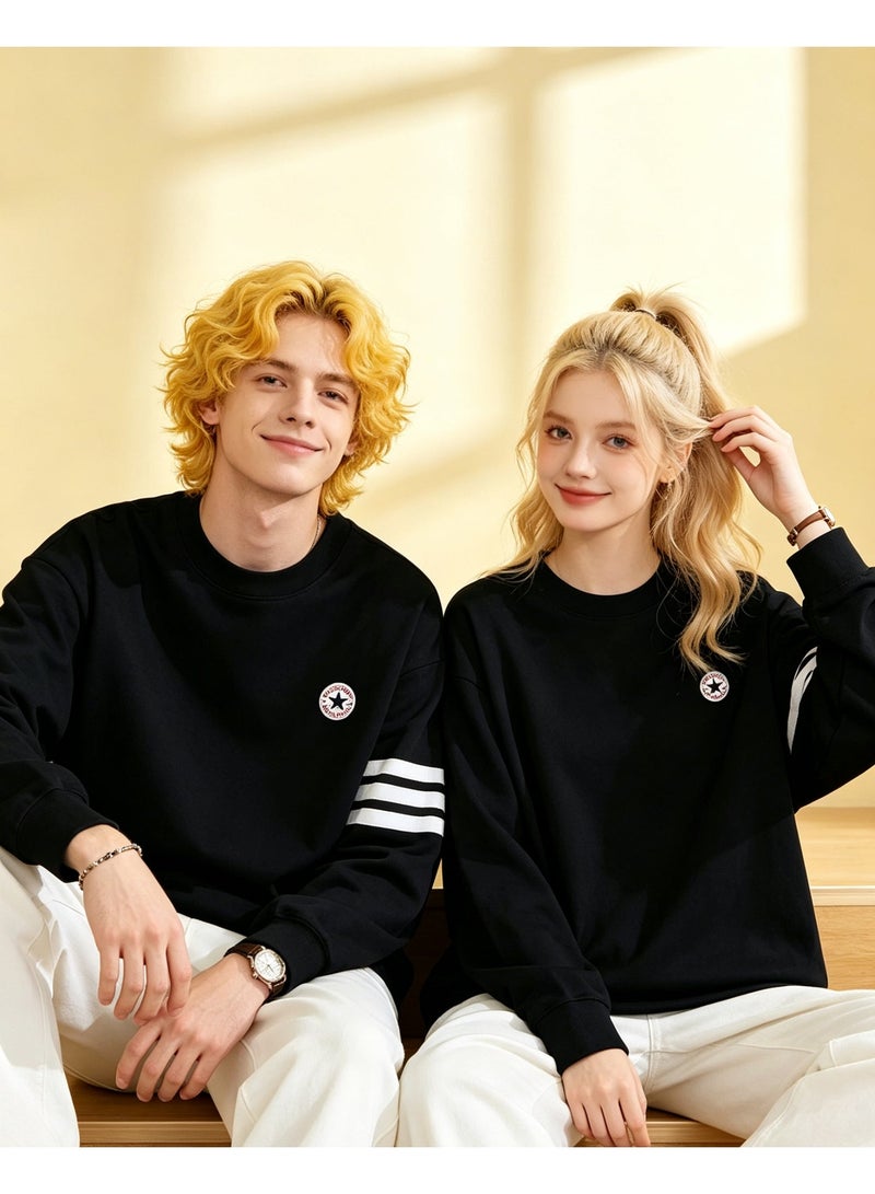 Converse Casual Crew Neck Long Sleeve Sweatshirt, Loose Fit Couple Sweatshirt, Daily Streetwear for Men & Women, Black - Image 4
