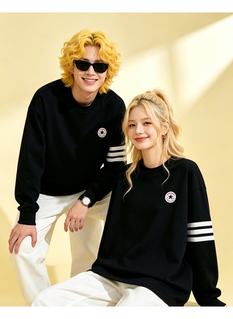 Converse Casual Crew Neck Long Sleeve Sweatshirt, Loose Fit Couple Sweatshirt, Daily Streetwear for Men & Women, Black - Image 1