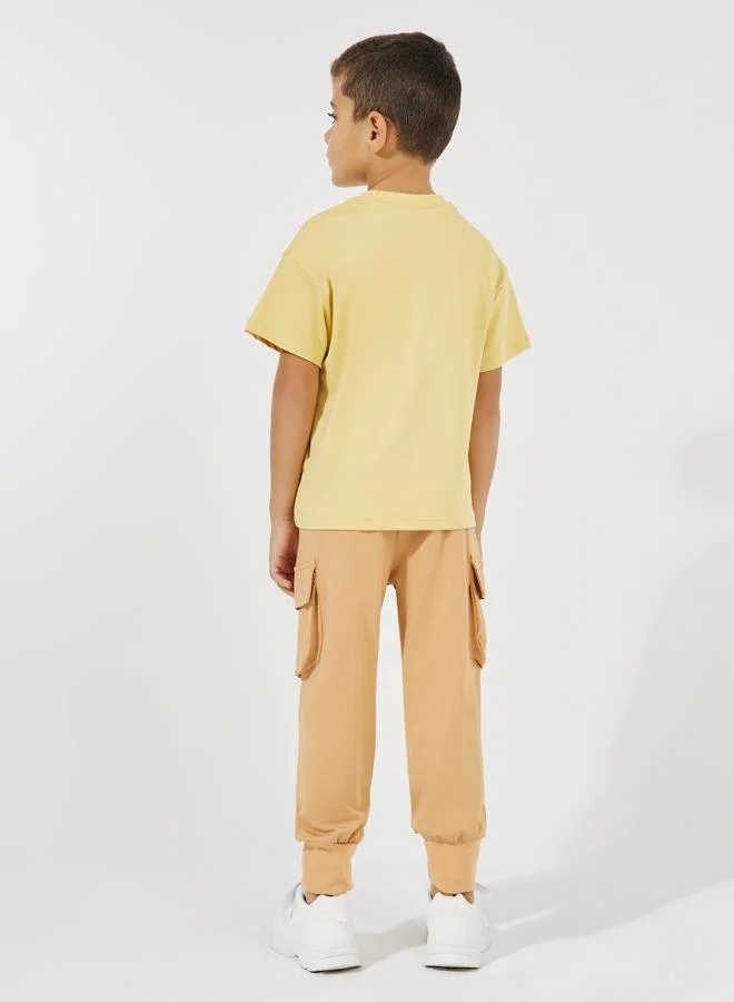 Styli Graphic Print Oversized T-Shirt & Cargo Joggers Set