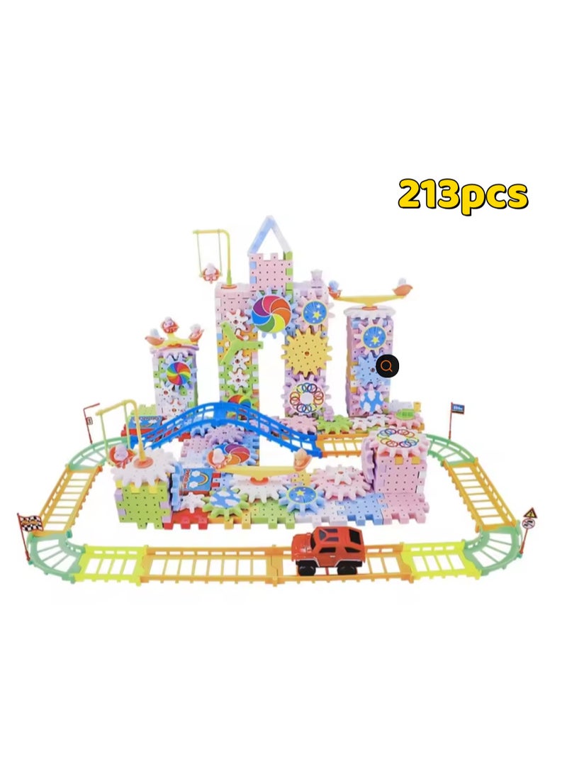 213 Pieces Electric Building Blocks Gear Toys Set Educational DIY Construction Plastic Building Blocks Toy Fun Learning Building Blocks Children Birthday Gift - Image 1