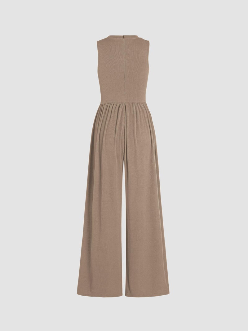 CIDER Jumpsuits for Women Sleeveless Wide Leg Overalls Dressy Crewneck One Piece Jumpsuits with Pockets Summer Fall: Khaki, M - Image 5