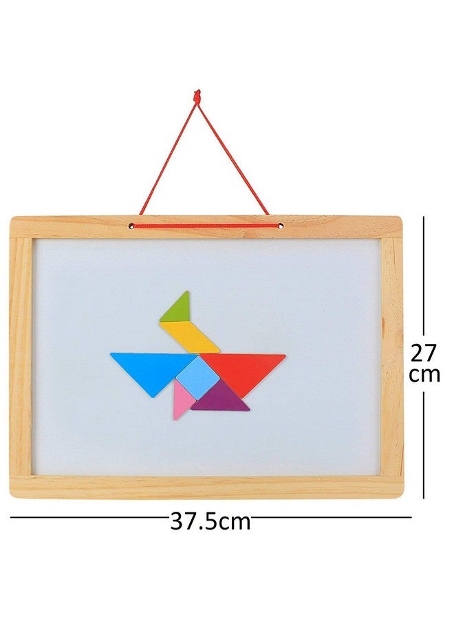 فنبلاست لوحة فن بلاست المغناطيسية الخشبية ذات الوجهين باللونين الأبيض والأسود مع تانجرام وحروف وأرقام (الحجم: 37 × 27 سم (كبير)) - Image 2