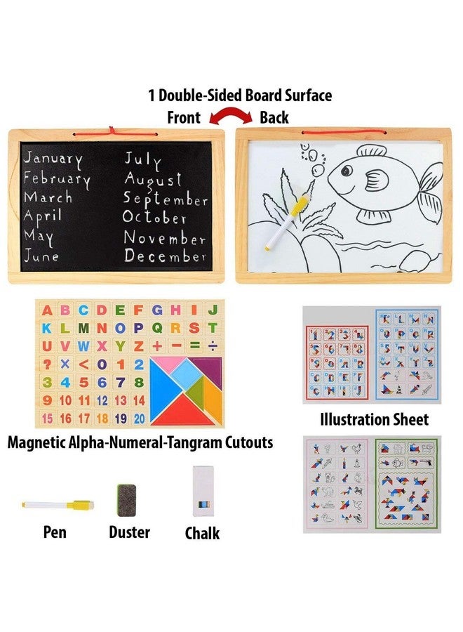 فنبلاست لوحة فن بلاست المغناطيسية الخشبية ذات الوجهين باللونين الأبيض والأسود مع تانجرام وحروف وأرقام (الحجم: 37 × 27 سم (كبير)) - Image 1