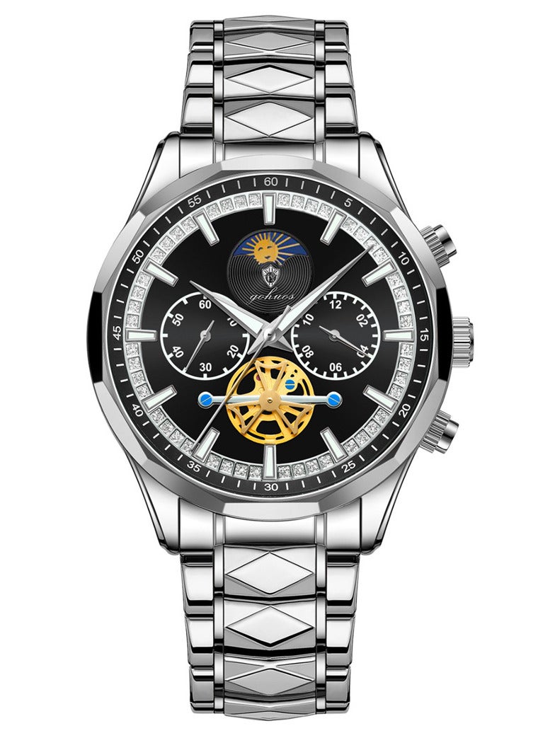 جوهوس ساعات للرجال، الفولاذ المقاوم للصدأ الفاخرة للماء مضيئة كرونوغراف التناظرية الكوارتز ساعة المعصم - 43mm - Image 3