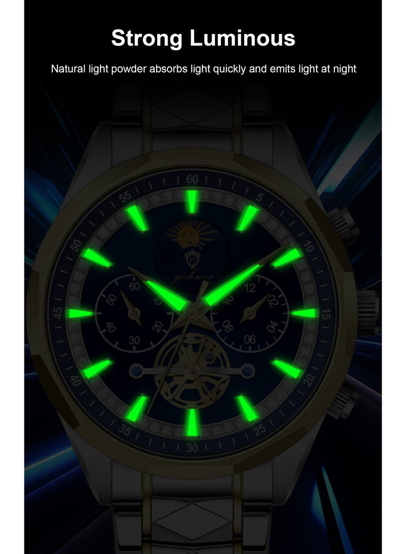 جوهوس ساعات للرجال، الفولاذ المقاوم للصدأ الفاخرة للماء مضيئة كرونوغراف التناظرية الكوارتز ساعة المعصم - 43mm - Image 4