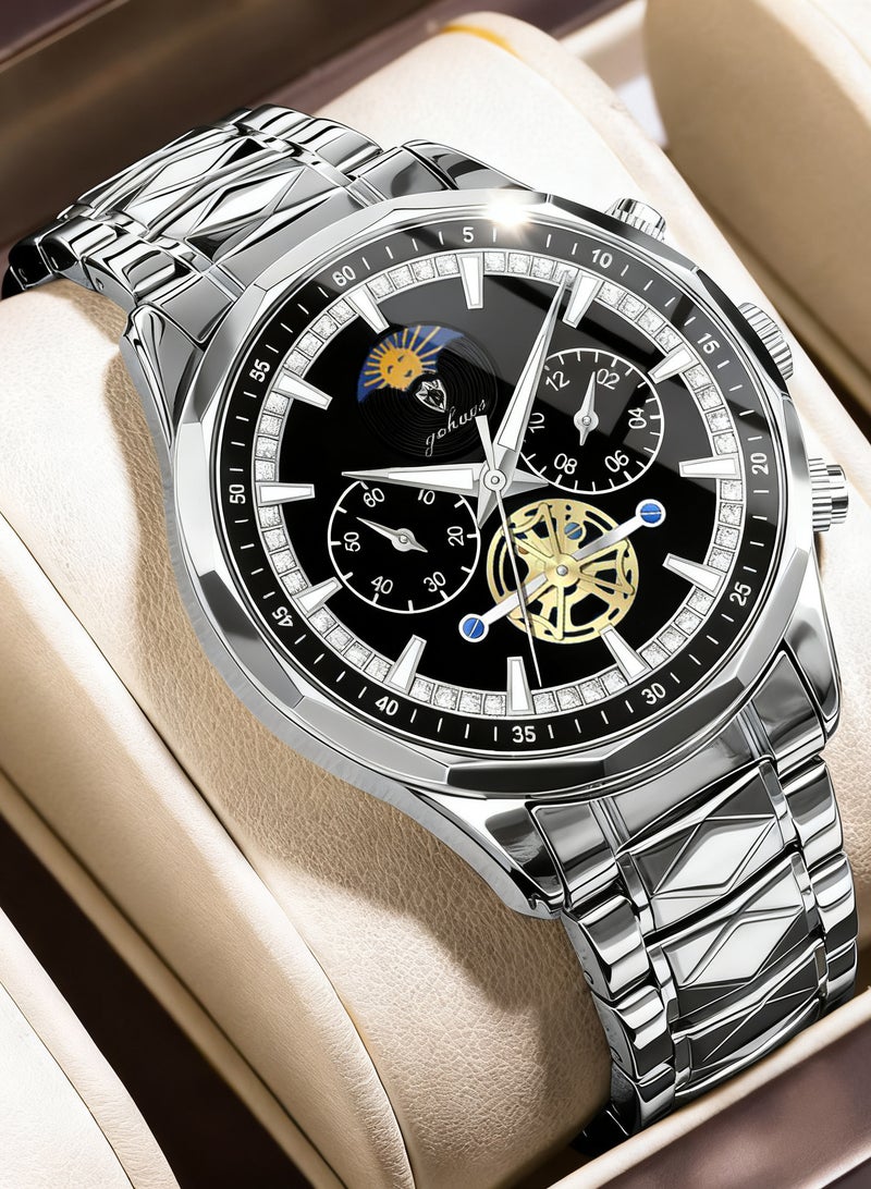 جوهوس ساعات للرجال، الفولاذ المقاوم للصدأ الفاخرة للماء مضيئة كرونوغراف التناظرية الكوارتز ساعة المعصم - 43mm - Image 1