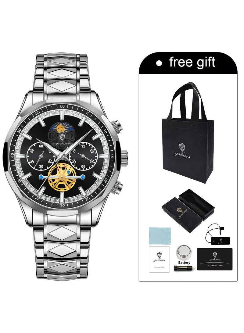 GOHUOS Watches for Men, Top Brand Luxury Stainless Steel Band Waterproof Luminous Chronograph Analog Classic Quartz Wrist Watch - 43mm - Father or Boyfriend Gift - Image 2