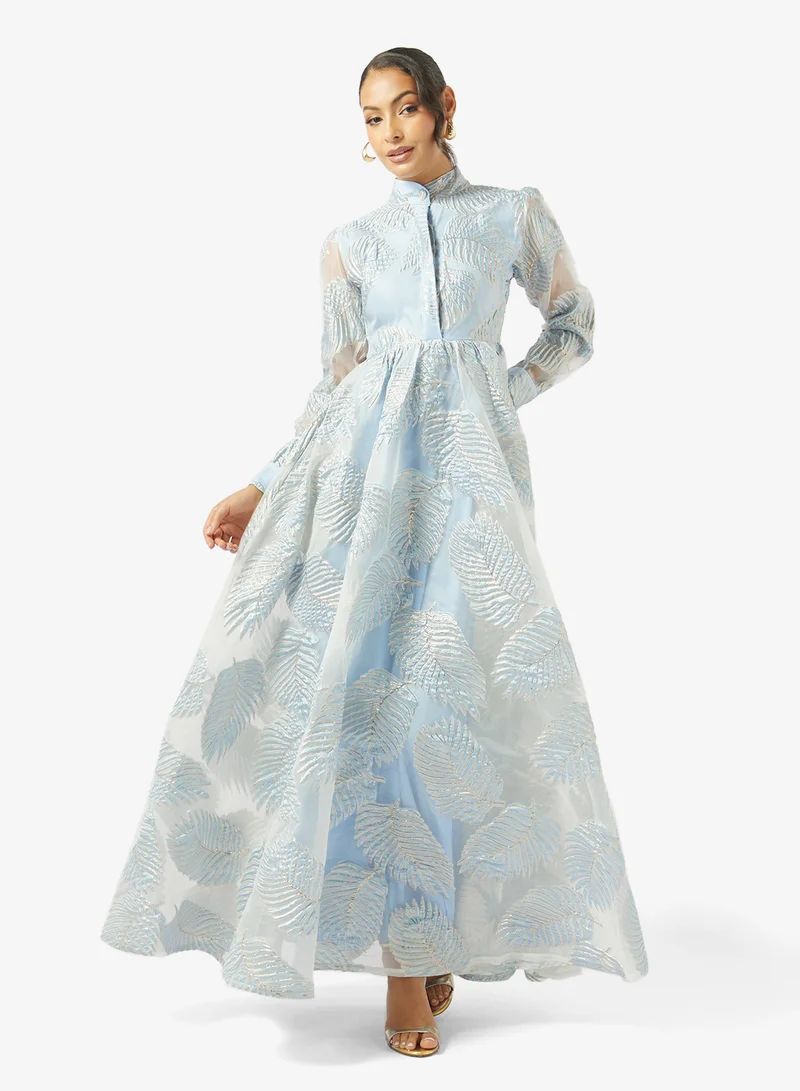 Golden Apple Organza With Leaf Design Dress