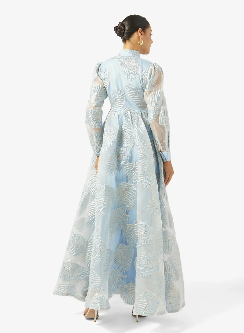 Golden Apple Organza With Leaf Design Dress