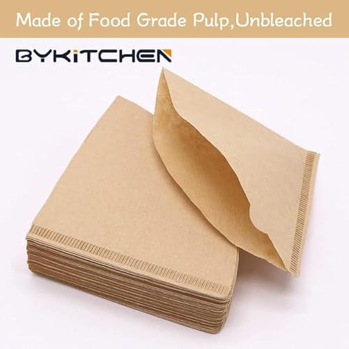 BYKITCHEN فلاتر قهوة صغيرة مكونة من 100 فلتر قهوة مخروطي قابل للاستخدام مرة واحدة، ورق، فلاتر ورقية طبيعية للصب فوق القهوة، وجهاز تنقيط القهوة وماكينة القهوة - Image 3