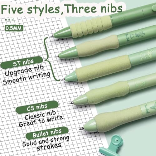 SHUTTLE ART Gel Pens 5Pcs Retractable Quick Dry Ink Pens 0.5mm Fine Point Blue Ink Smooth Writing Pens for School Office Supplies Aesthetic pretty pens (Green tea) - Image 4
