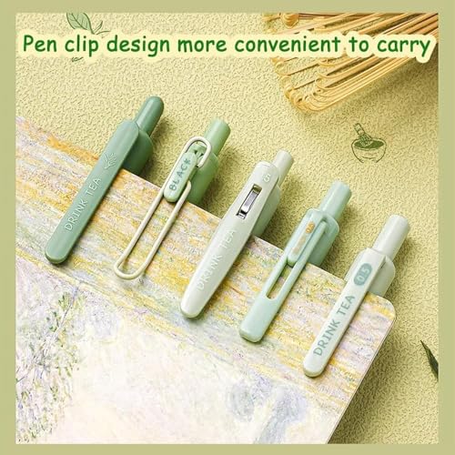 SHUTTLE ART Gel Pens 5Pcs Retractable Quick Dry Ink Pens 0.5mm Fine Point Blue Ink Smooth Writing Pens for School Office Supplies Aesthetic pretty pens (Green tea) - Image 3
