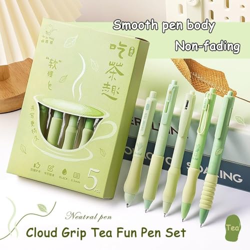 SHUTTLE ART Gel Pens 5Pcs Retractable Quick Dry Ink Pens 0.5mm Fine Point Blue Ink Smooth Writing Pens for School Office Supplies Aesthetic pretty pens (Green tea) - Image 2