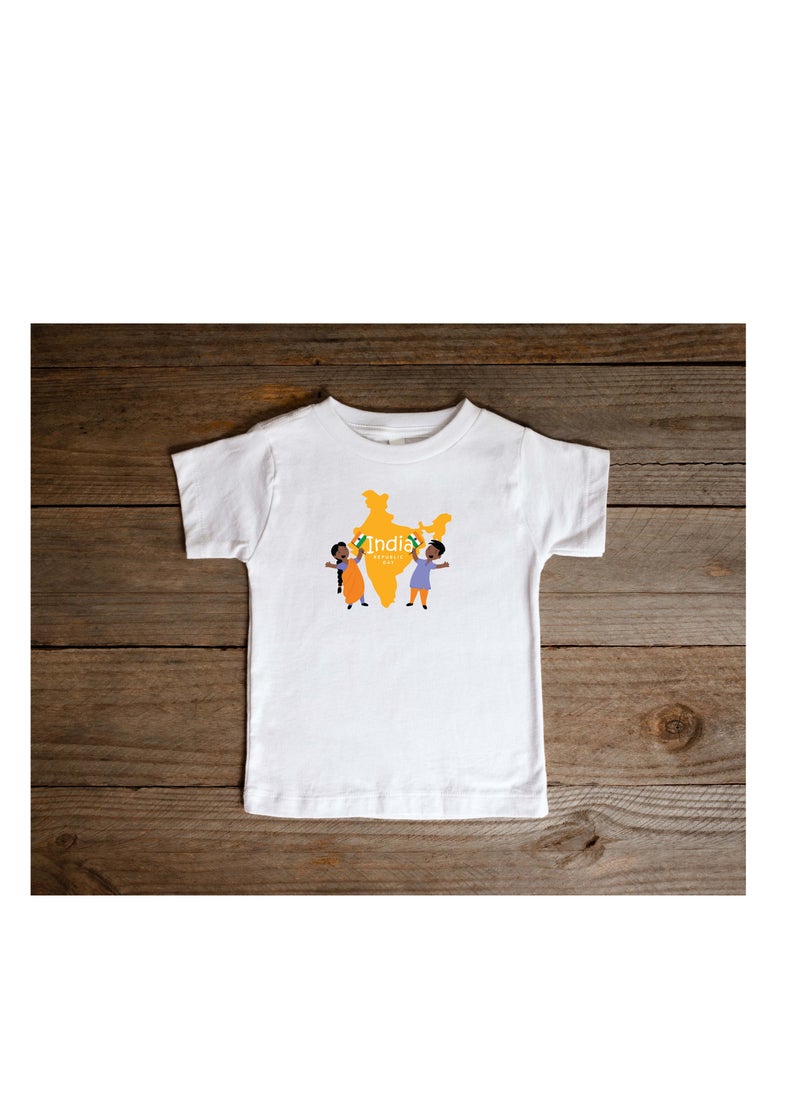 Generic - India T-shirt For Celebrating 75th Republic Day Of  Design Printed Short Sleeve Round Neck T-shirt For Unisex Kids - Image 1