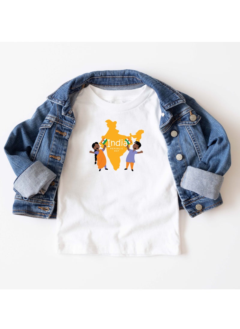 Generic - India T-shirt For Celebrating 75th Republic Day Of  Design Printed Short Sleeve Round Neck T-shirt For Unisex Kids - Image 1