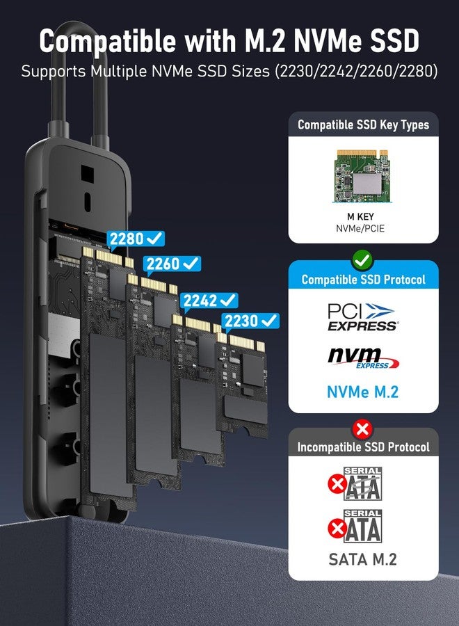 Lemorele M.2 NVMe Enclosure,USB 3.2 Gen2 10Gbps Tool-Free,SSD Enclosure for NVMe PCIe M-Key,Nvme USB Adapter Support UASP Trim for 2280 2260 2242 2230(Sata NOT Supported) - Image 2