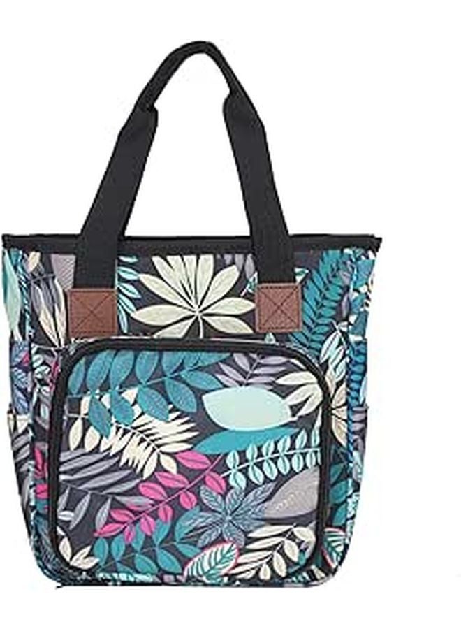 Blue Leaves Knitting Bag Crochet Organizer Durable Fabric Large Capacity Travel Craft Supplies Tote - Image 1
