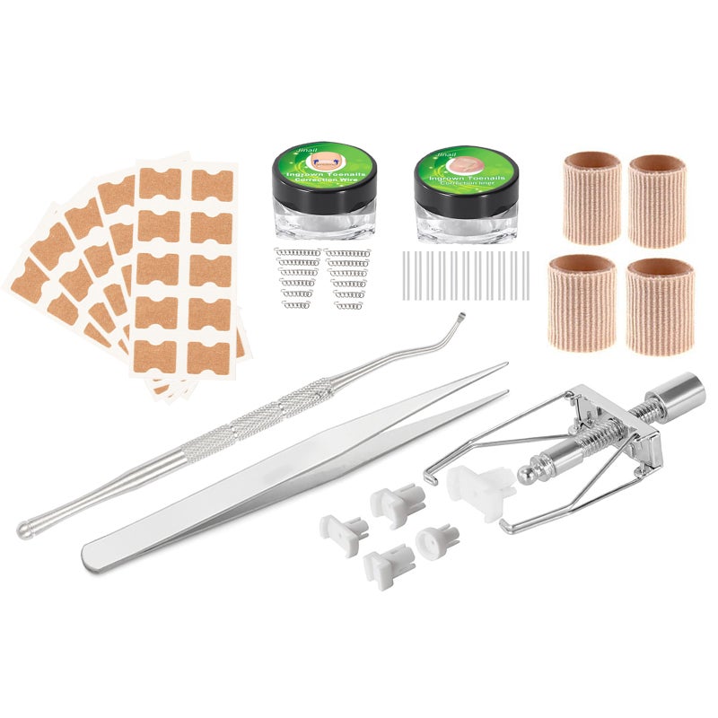 Ingrown Toenail Correction Set Treatment Kit Stainless Steel Ingrown Toenail Correcter Lifter Tweezers Toenail Sticker Spring Strips Toe Protectors Foot Care Tool Kit - Image 1