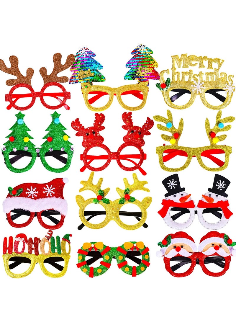 GOGOGO 12 Pcs Christmas Gl Glitter Party Gl Frames Christmas Decoration Costume Eyegl for Christmas Parties Holiday Favors Photo Booth (One Size Fits All) - Image 1