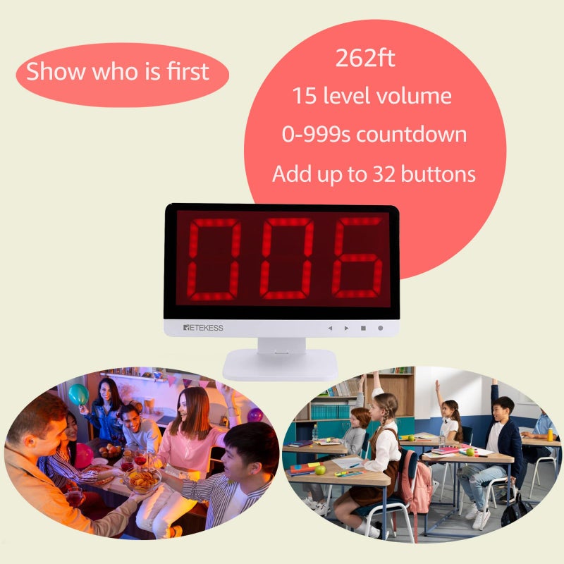 Retekess TM101 Game Show Buzzer SystemFamily Feud Buzzer Add Up to 32 Buttons262ft 8 Jeopardy Buzzers for Classroom School Competition - Image 3