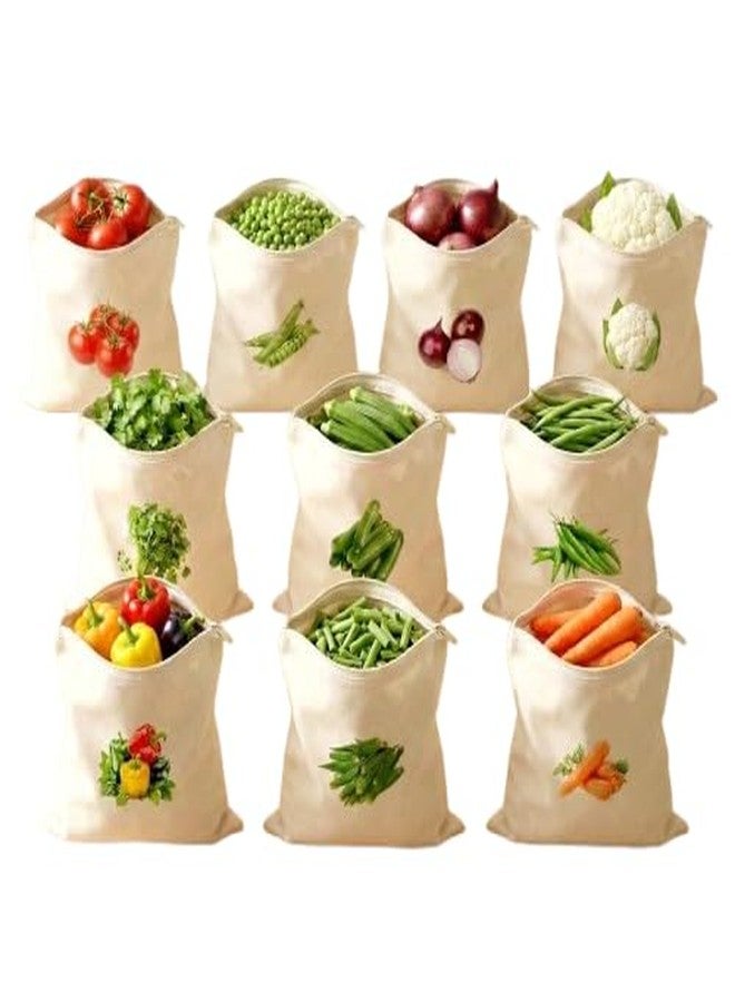 Lemoza Cotton Reusable Fruit and Vegetable Storage Bags for Fridge Eco Friendly Breathable Mesh Produce Bags Washable Kitchen Organizer for Grocery Storage and Food Keeping Use (Vegetable Bag) - Image 1