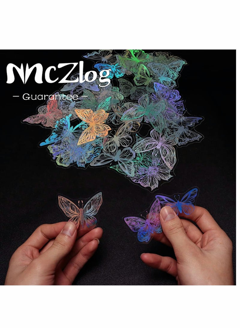 KASTWAVE Holographic Glitter Butterfly Stickers, Vintage Butterfly Waterproof Transparent Decorative Decals, PET Adhesive Sticker Label for Scrapbooking Bullet Journal Daily Planner Water Bottles Laptop 225Pcs  - Image 4