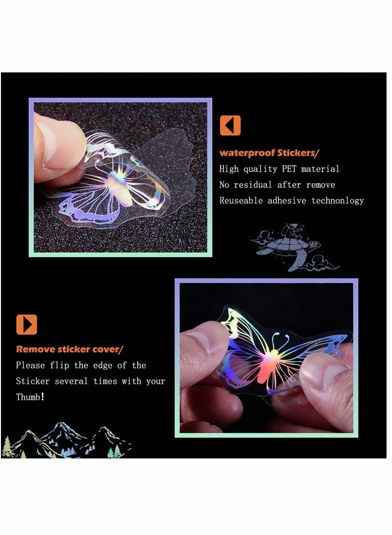 KASTWAVE Holographic Glitter Butterfly Stickers, Vintage Butterfly Waterproof Transparent Decorative Decals, PET Adhesive Sticker Label for Scrapbooking Bullet Journal Daily Planner Water Bottles Laptop 225Pcs  - Image 5